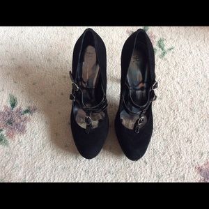 Black suede Mary Janes